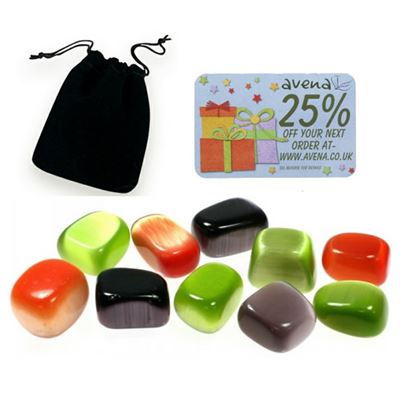 Cat’s Eye Assorted Colours Gift Pouch of Ten Polished Tumblestones